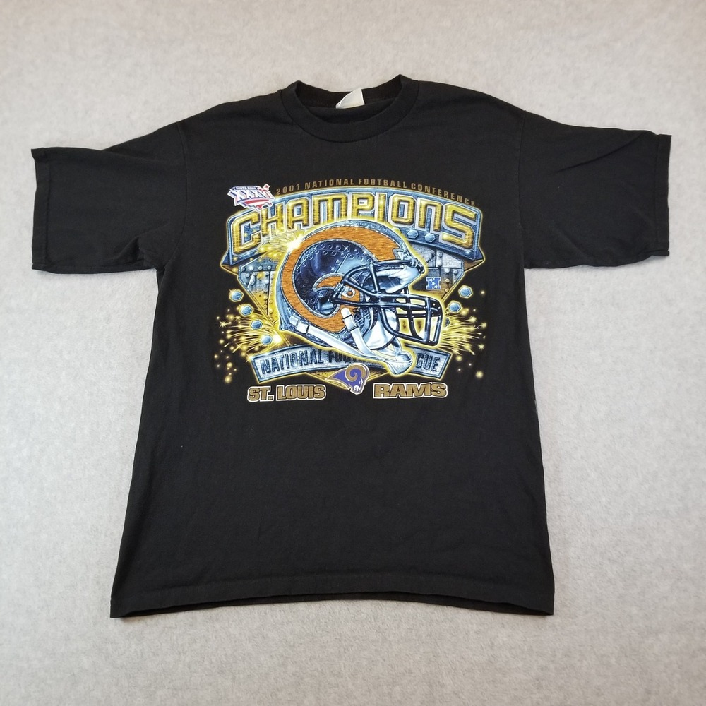 Vintage St. Louis Rams Shirt Mens Large Black Lee Sport 2001 NFC Champions Y2K